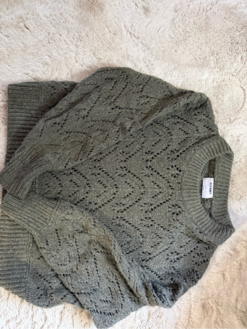 Old Navy Olive Green Pointelle Crewneck Sweater